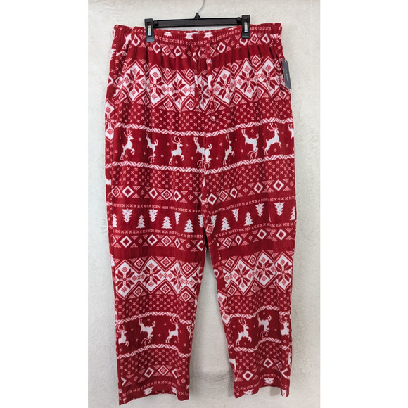 New Club Room sz XXL Fleece Pajama Pants red white Xmas theme men 0784 - Picture 1 of 5
